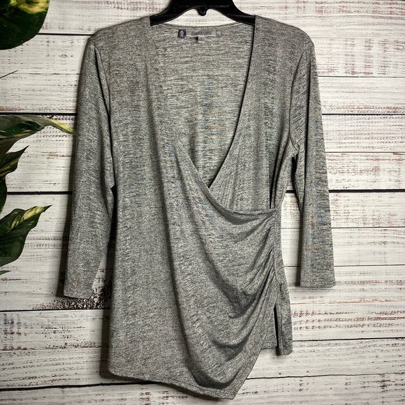 Was💲15! EUC Jennifer Lopez sparkly silver ruched wrap top women’s medium - Picture 16 of 16